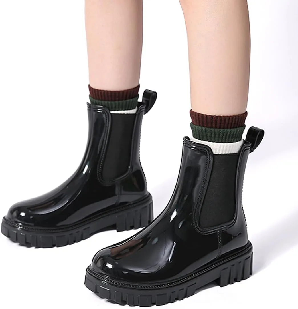 Harssidanzar Womens Ankle Rain Boots Waterproof Chelsea Boots,Anti-Slipping Rainboots and Garden Shoes for Ladies with Comfortable Insoles HL211US
