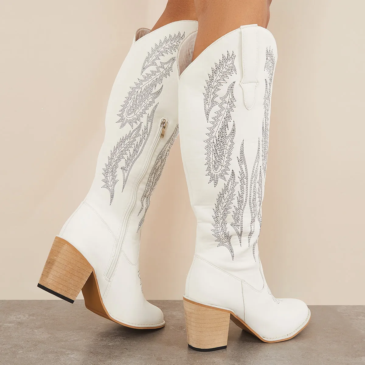 High Western Efficient delivery Embroidered Boots Cowboy Riding Heel Knee Reduced prices Chunky Boots