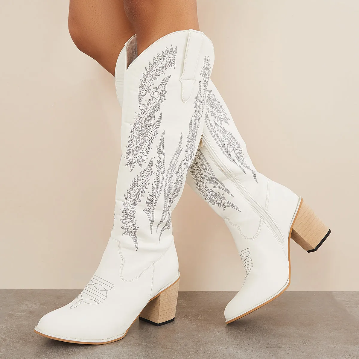 High Western Efficient delivery Embroidered Boots Cowboy Riding Heel Knee Reduced prices Chunky Boots