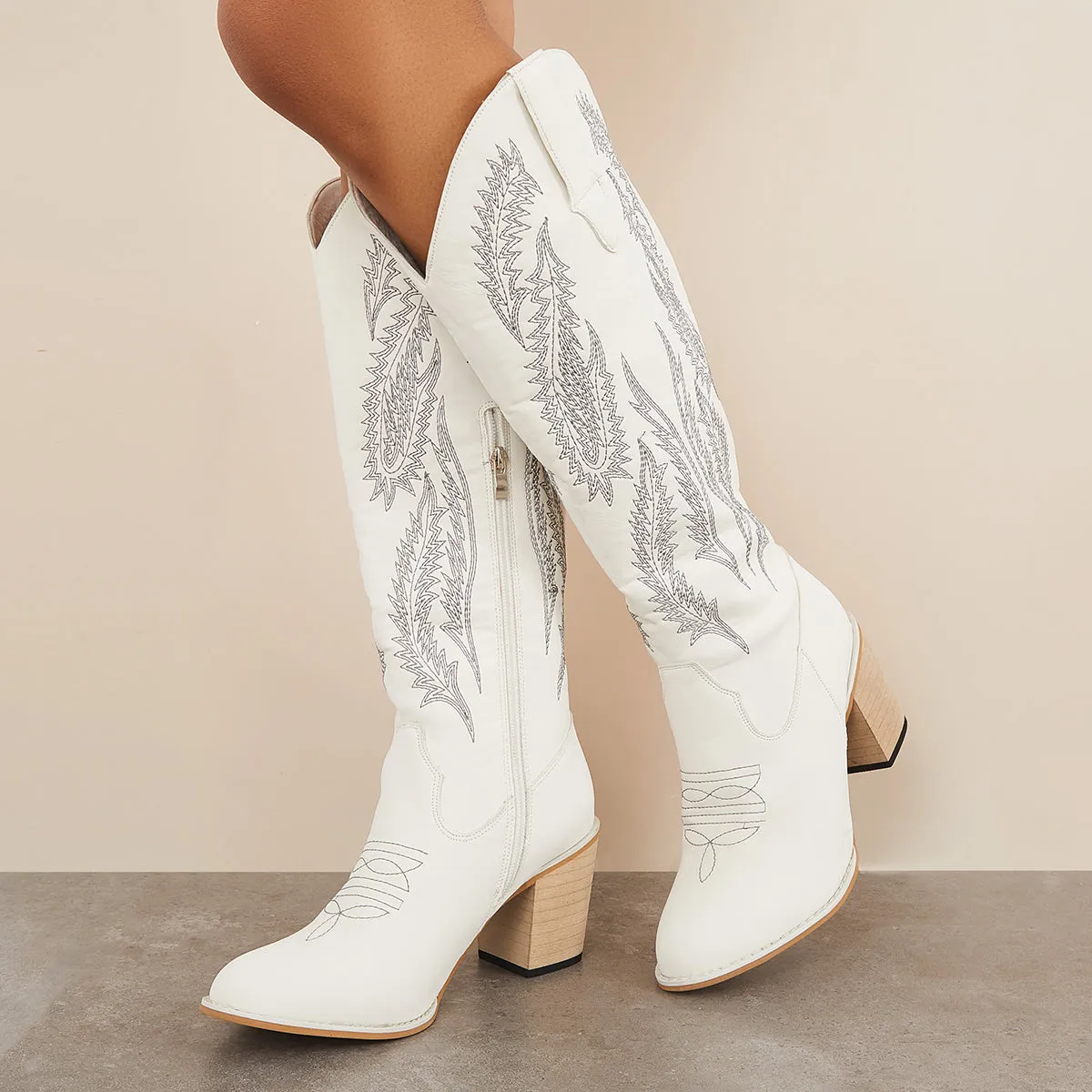 High Western Efficient delivery Embroidered Boots Cowboy Riding Heel Knee Reduced prices Chunky Boots