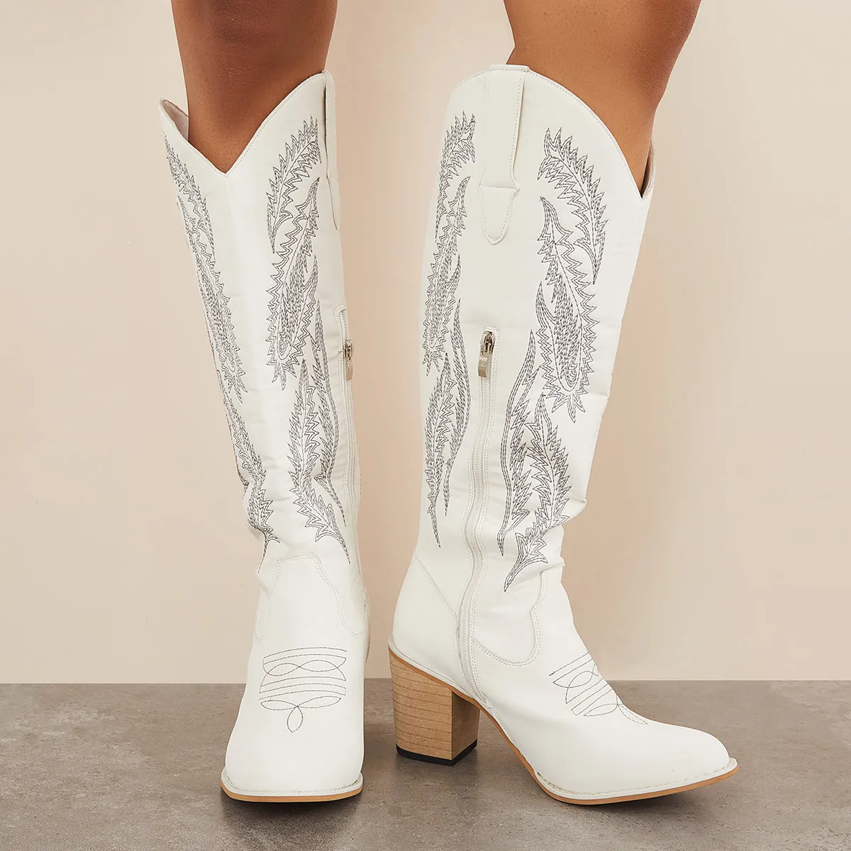 High Western Efficient delivery Embroidered Boots Cowboy Riding Heel Knee Reduced prices Chunky Boots