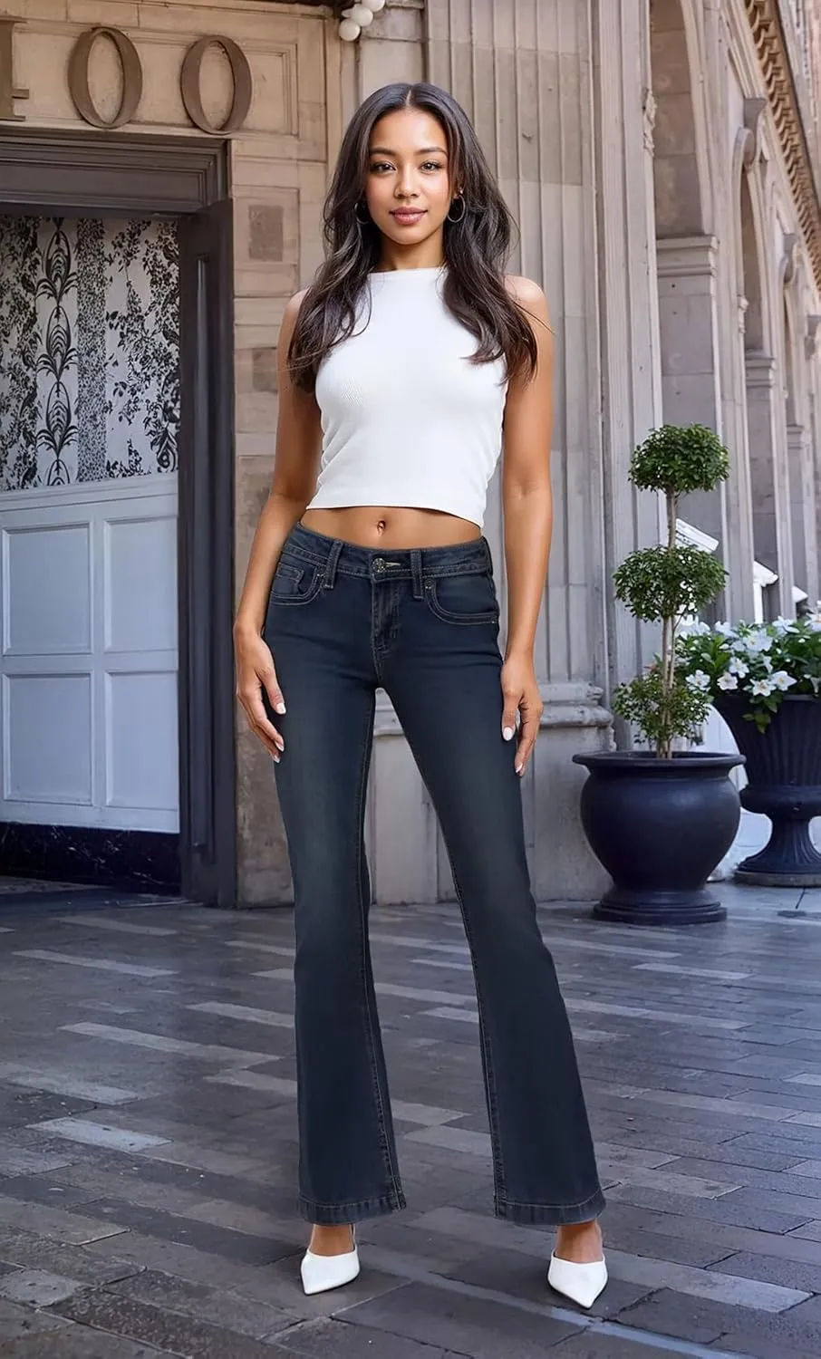 Hybrid & Company Women's Slim Boot Cut Stretch Pants