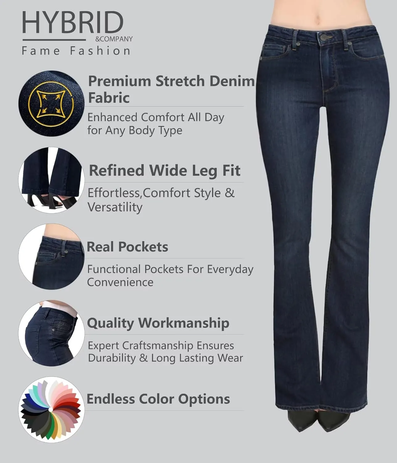 Hybrid & Company Women's Slim Boot Cut Stretch Pants