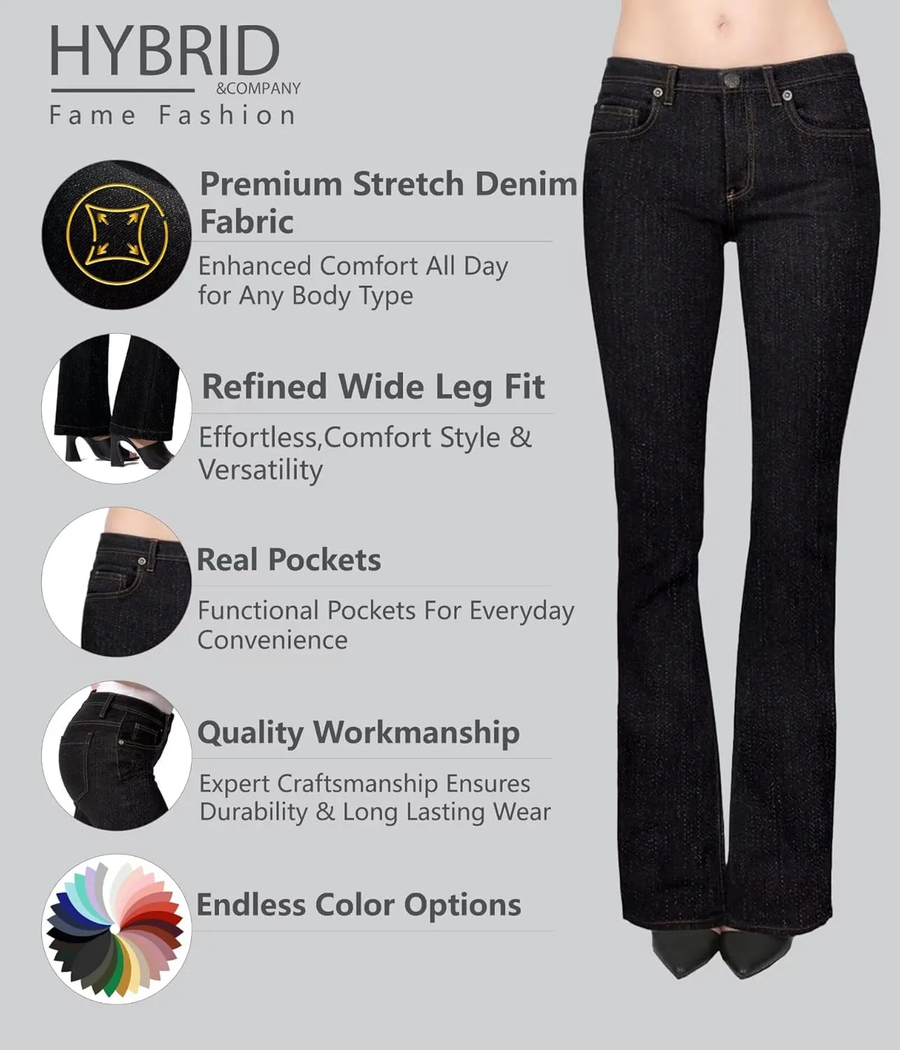 Hybrid & Company Women's Slim Boot Cut Stretch Pants
