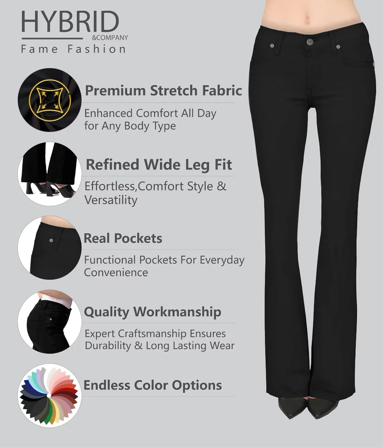 Hybrid & Company Women's Slim Boot Cut Stretch Pants