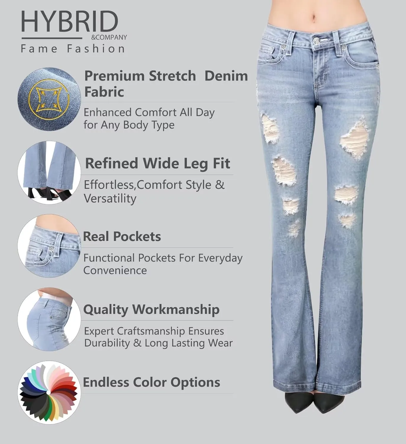 Hybrid & Company Women's Slim Boot Cut Stretch Pants