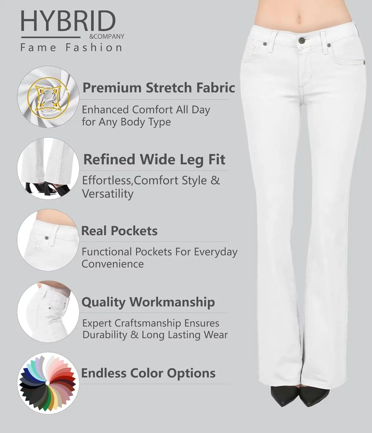 Hybrid & Company Women's Slim Boot Cut Stretch Pants