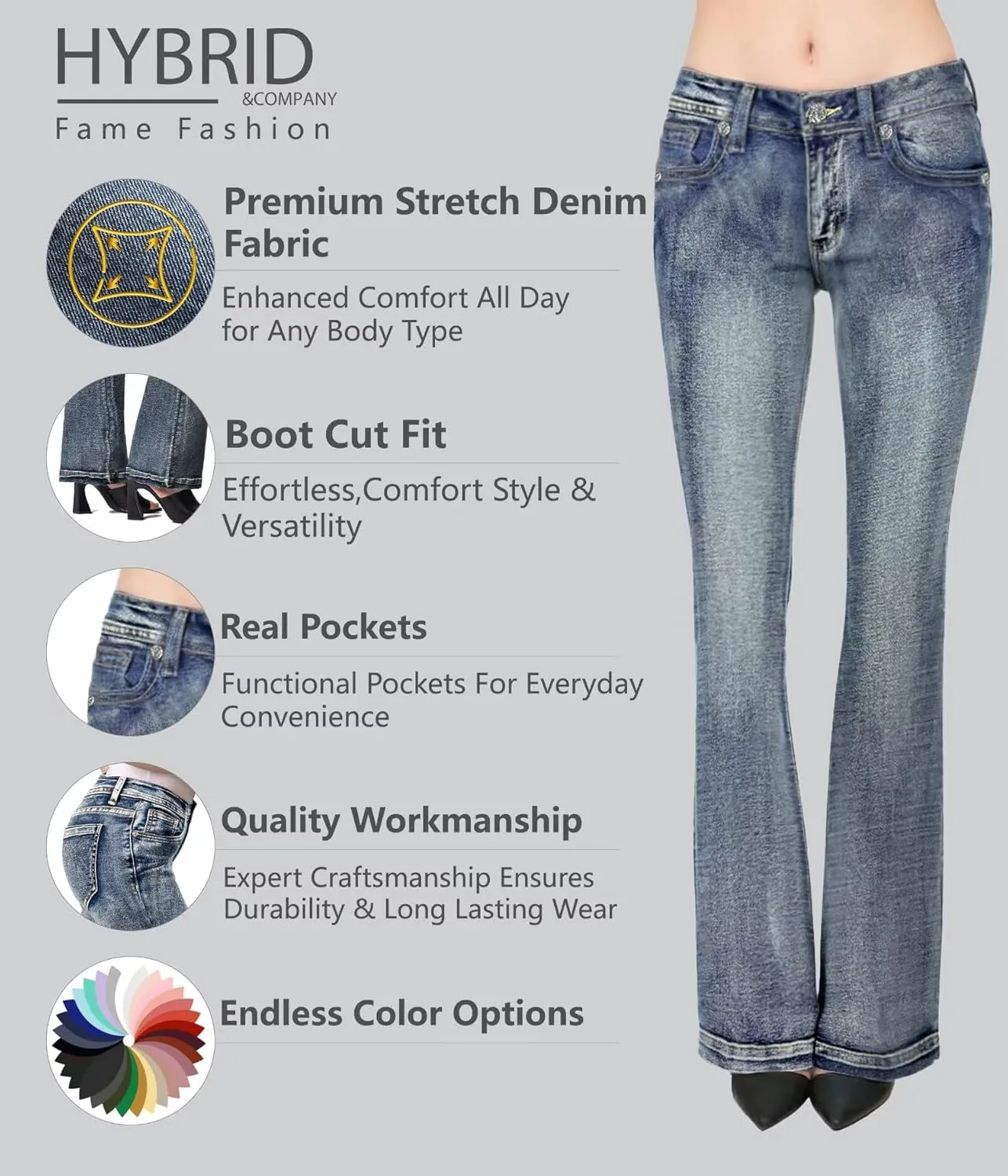 Hybrid & Company Women's Slim Boot Cut Stretch Pants