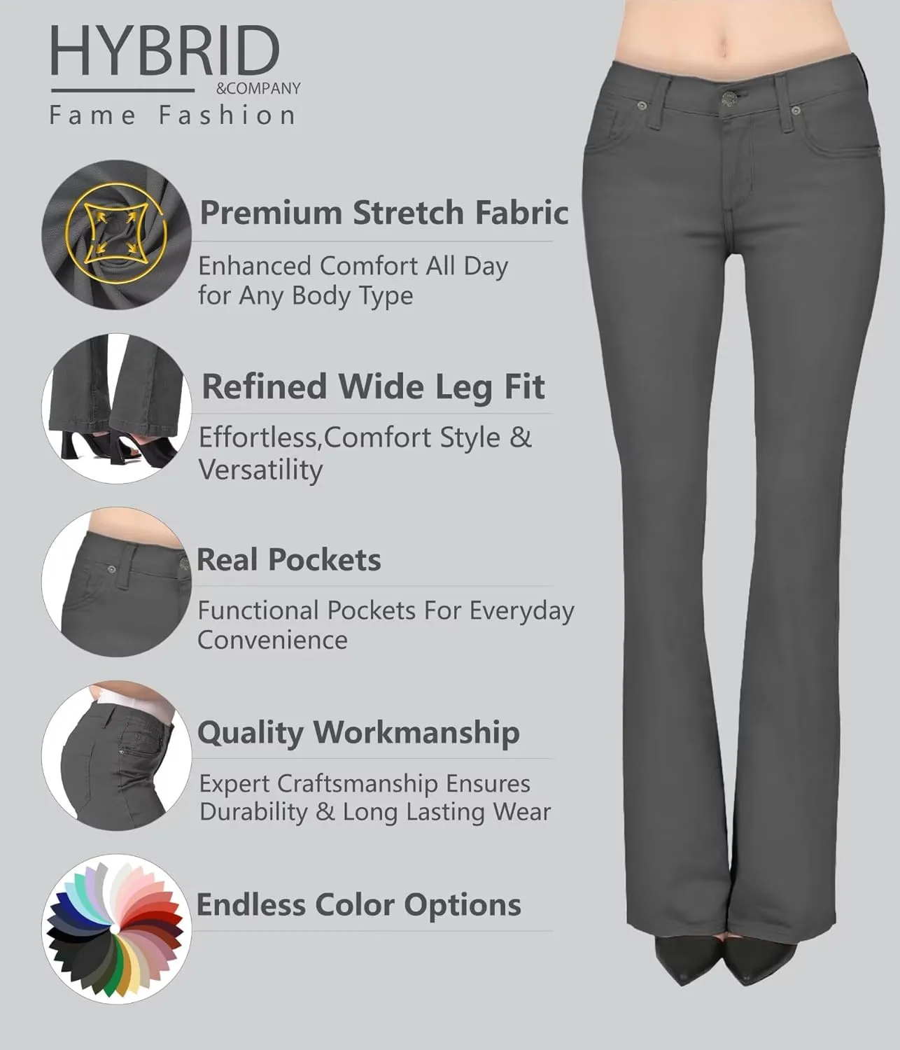 Hybrid & Company Women's Slim Boot Cut Stretch Pants
