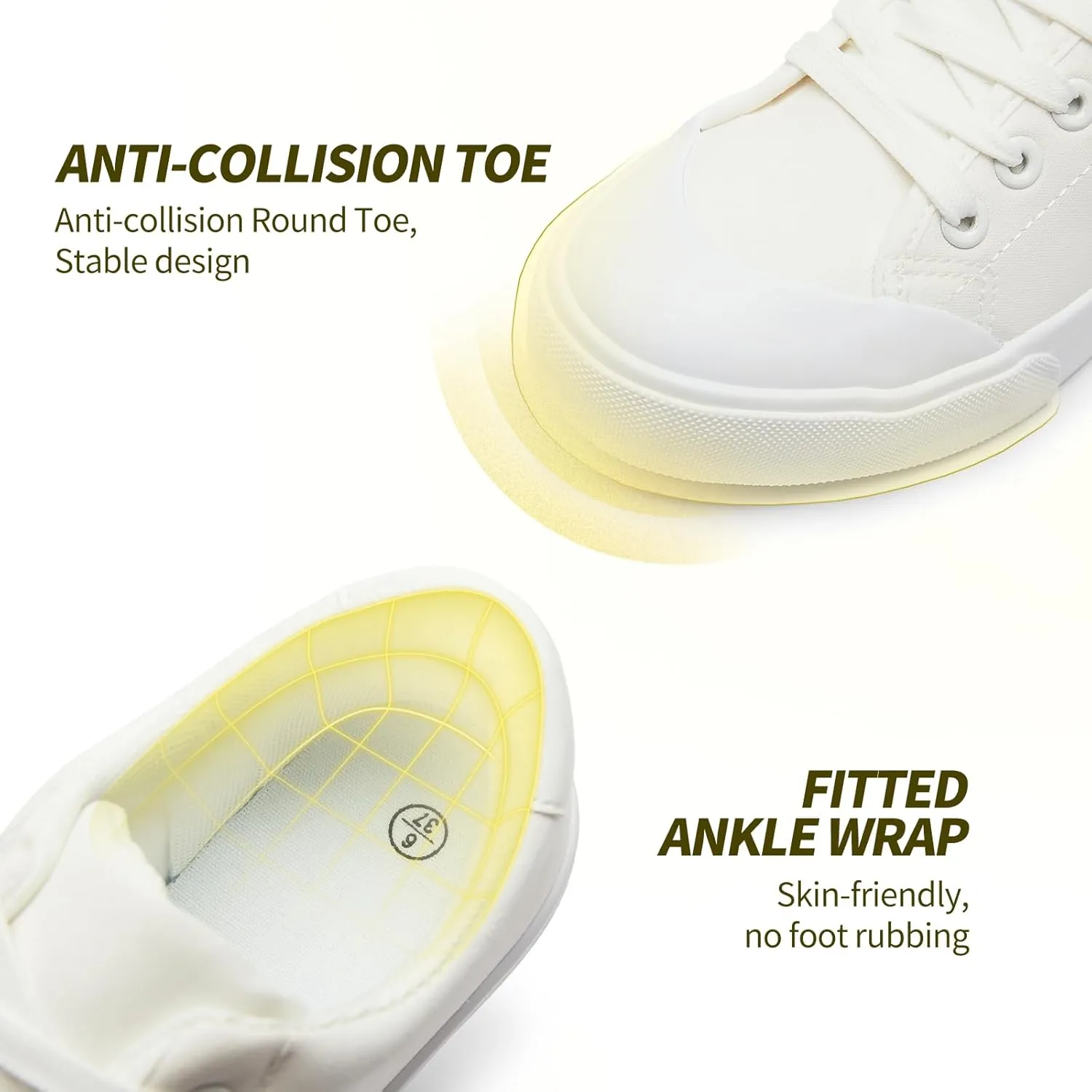 HYPOCRUTE Women's Canvas Shoes Low Top Canvas Sneakers Lace up White Tennis Shoes Casual Walking Shoes for Women