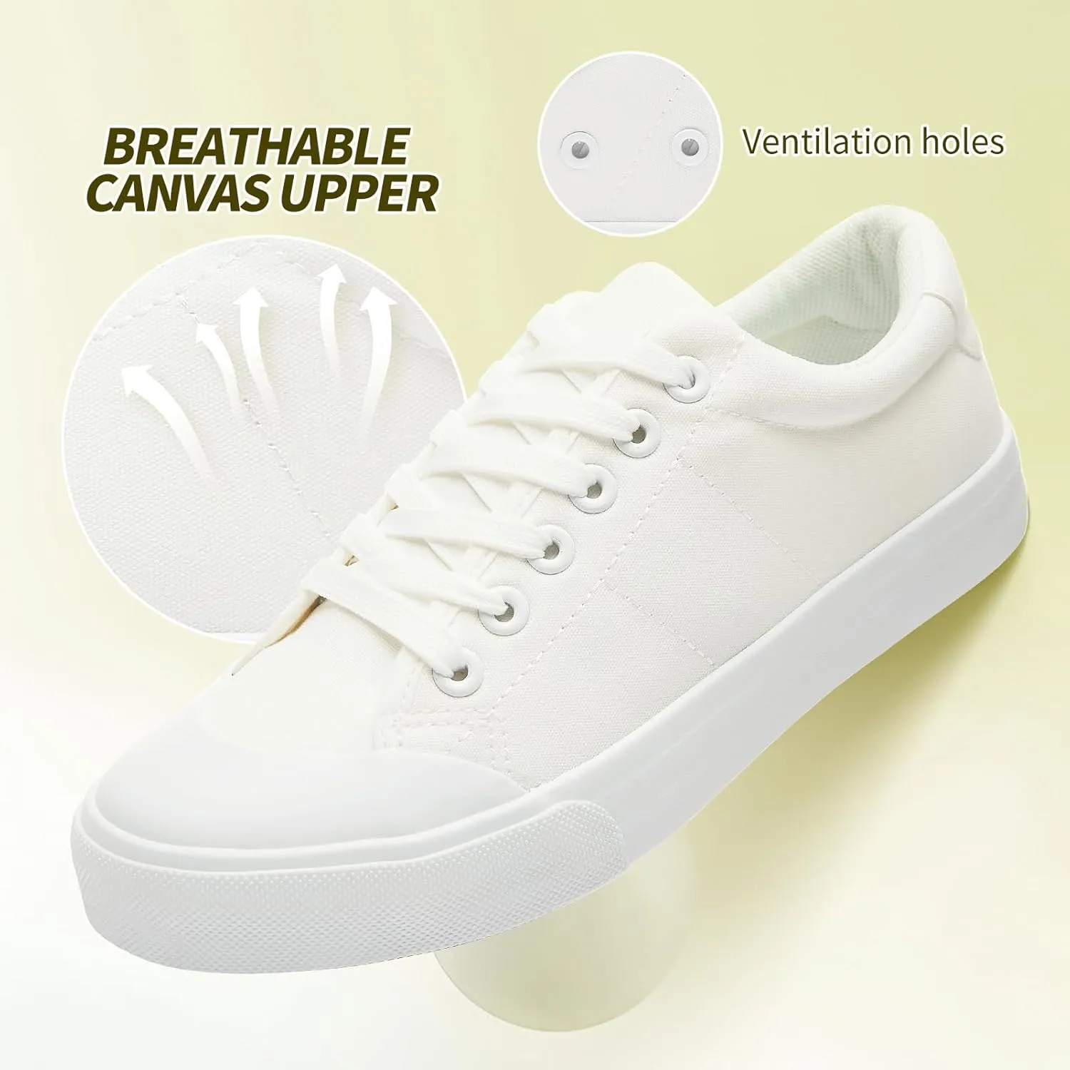 HYPOCRUTE Women's Canvas Shoes Low Top Canvas Sneakers Lace up White Tennis Shoes Casual Walking Shoes for Women