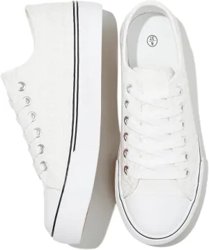 HYPOCRUTE Womens White Tennis Shoes Low Top Women Canvas Shoes Women’s Fashion Sneakers
