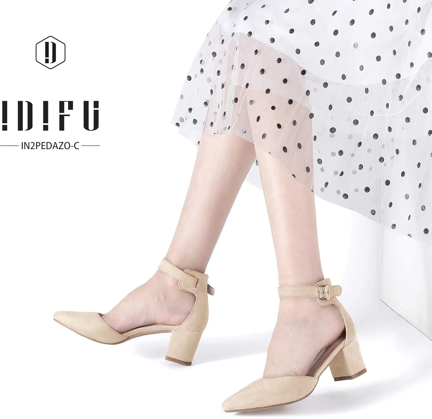 IDIFU Women's IN2 Pedazo Dress Shoes Low Block Heels Comfortable Chunky Closed Toe Ankle Strap Wedding Pumps