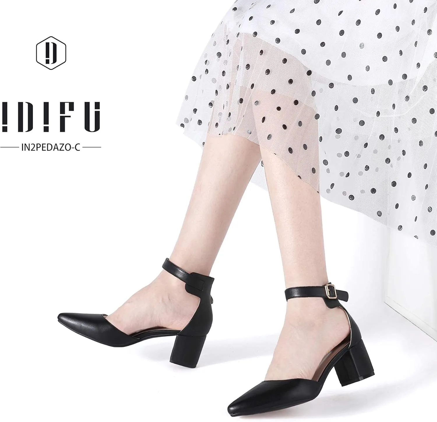 IDIFU Women's IN2 Pedazo Dress Shoes Low Block Heels Comfortable Chunky Closed Toe Ankle Strap Wedding Pumps