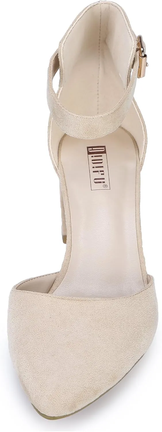 IDIFU Women's IN2 Pedazo Dress Shoes Low Block Heels Comfortable Chunky Closed Toe Ankle Strap Wedding Pumps