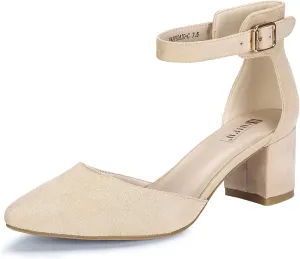 IDIFU Women's IN2 Pedazo Dress Shoes Low Block Heels Comfortable Chunky Closed Toe Ankle Strap Wedding Pumps