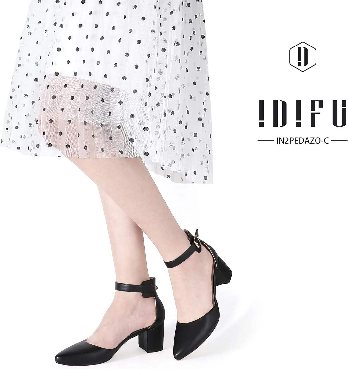 IDIFU Women's IN2 Pedazo Dress Shoes Low Block Heels Comfortable Chunky Closed Toe Ankle Strap Wedding Pumps