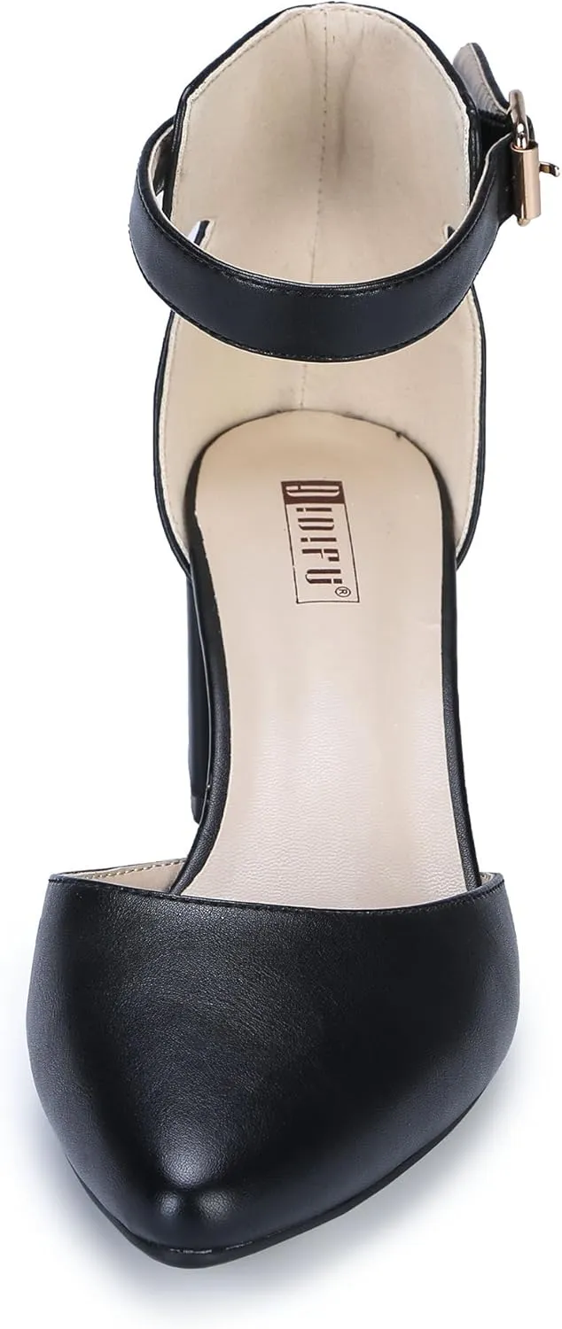 IDIFU Women's IN2 Pedazo Dress Shoes Low Block Heels Comfortable Chunky Closed Toe Ankle Strap Wedding Pumps