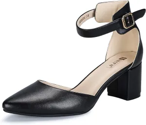 IDIFU Women's IN2 Pedazo Dress Shoes Low Block Heels Comfortable Chunky Closed Toe Ankle Strap Wedding Pumps