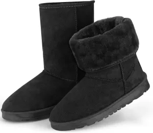iMounTEK Women Snow Boots Winter Snow Boots for Ladies Warm Comfortable Waterproof Faux Suede Mid-Calf Boots Fur Warm Lining Shoes (black)