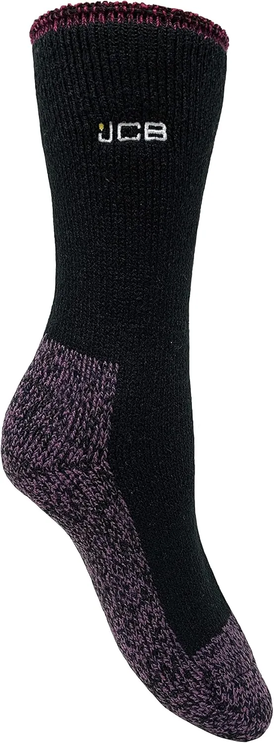 JCB - Ladies Thermasock Work Socks | 1 pack | Black | UK 4-7, EUR 37-41 | Womens Thick Thermal Winter Warm Socks