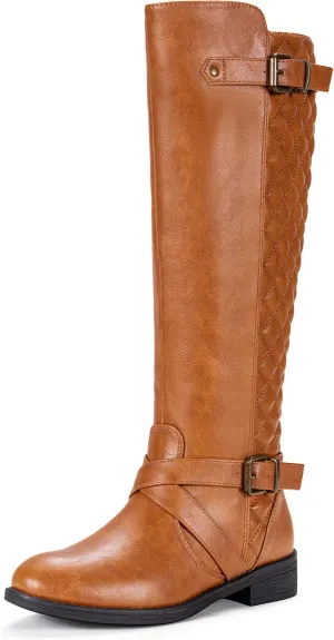 Jeossy Women's Knee High Riding Tall Boots, Comfortable with Metal Buckle and Zipper Boots with Wide Calf