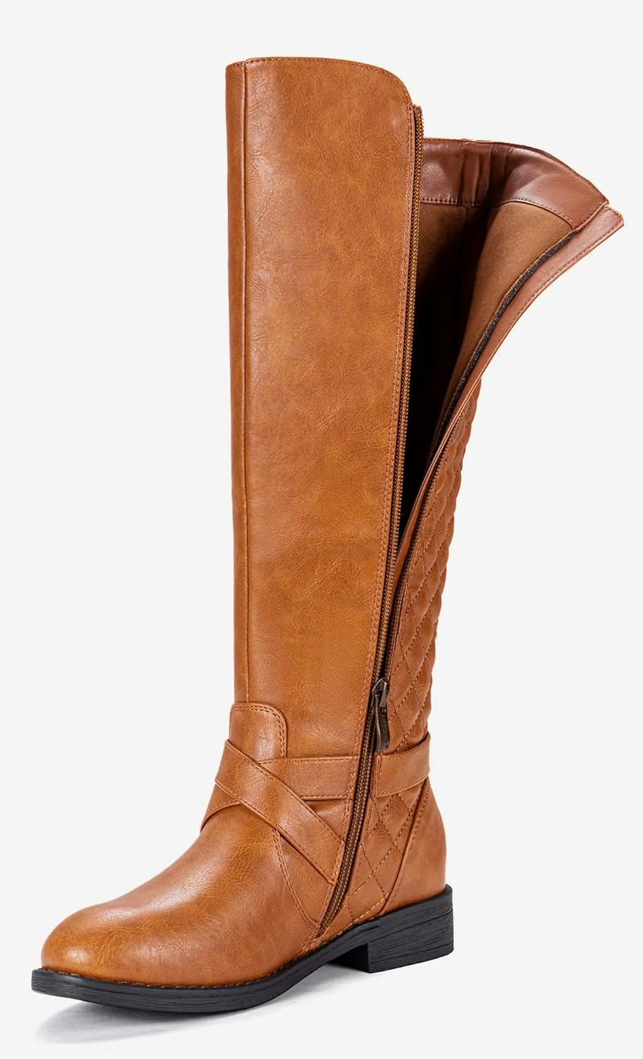 Jeossy Women's Knee High Riding Tall Boots, Comfortable with Metal Buckle and Zipper Boots with Wide Calf