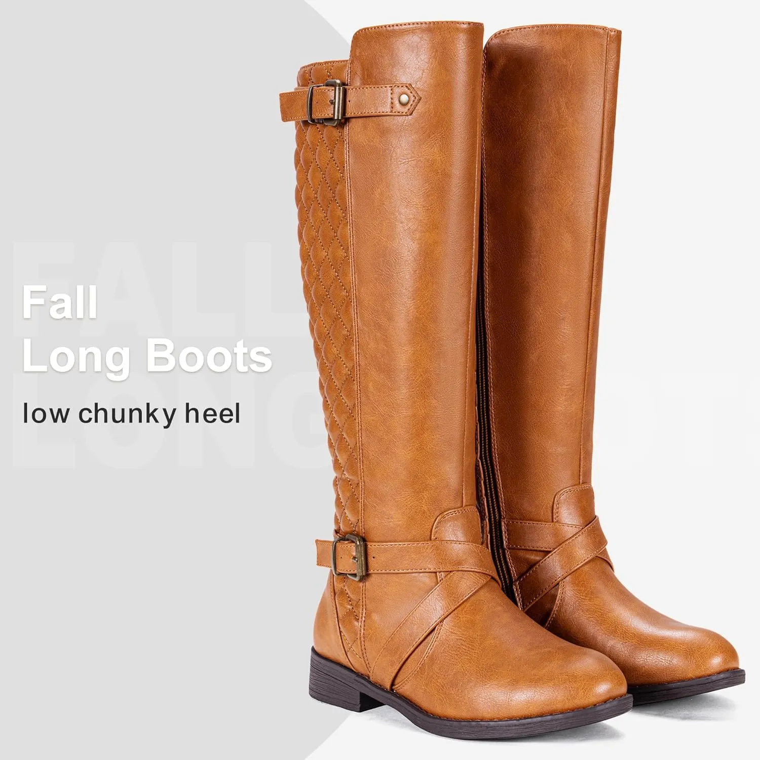 Jeossy Women's Knee High Riding Tall Boots, Comfortable with Metal Buckle and Zipper Boots with Wide Calf
