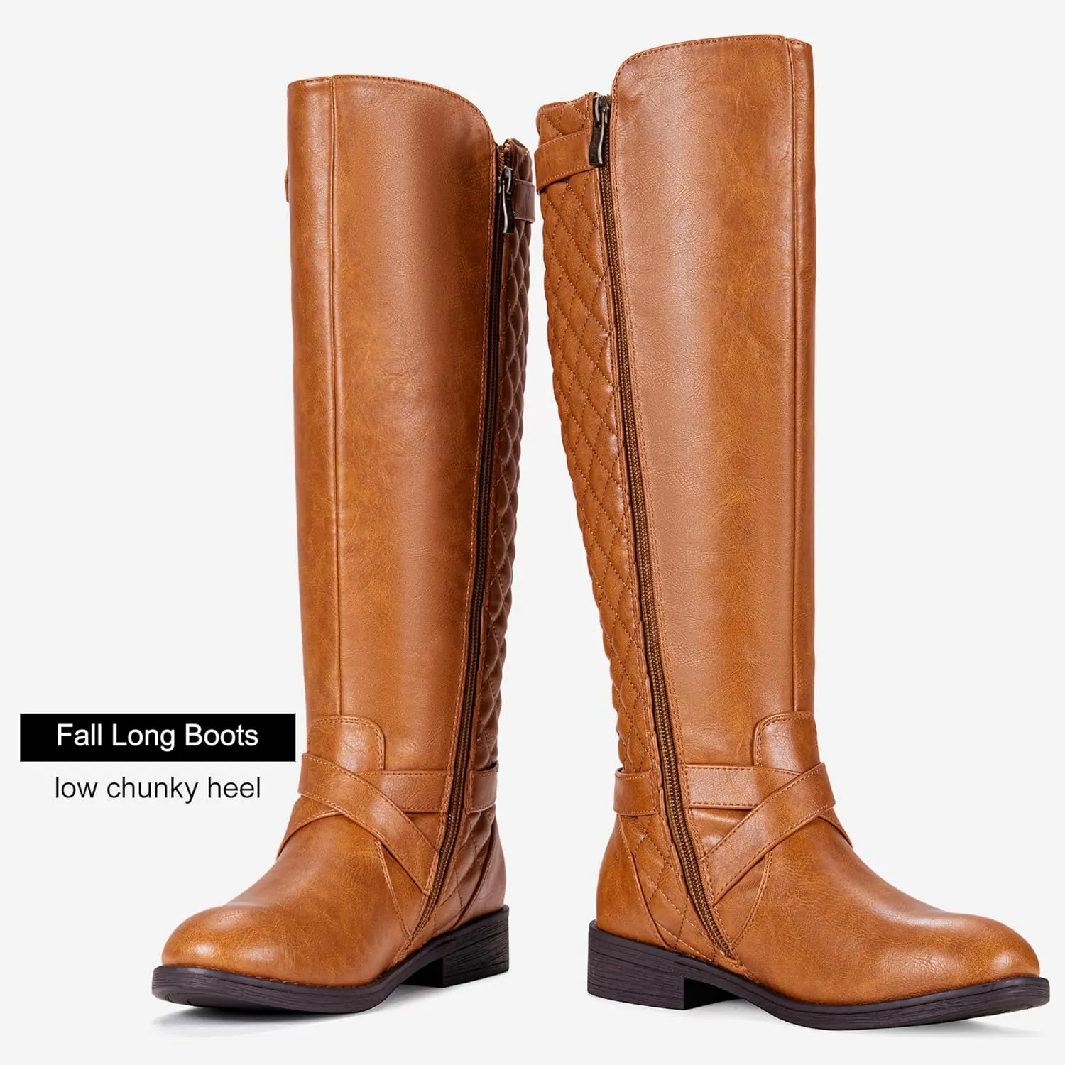 Jeossy Women's Knee High Riding Tall Boots, Comfortable with Metal Buckle and Zipper Boots with Wide Calf