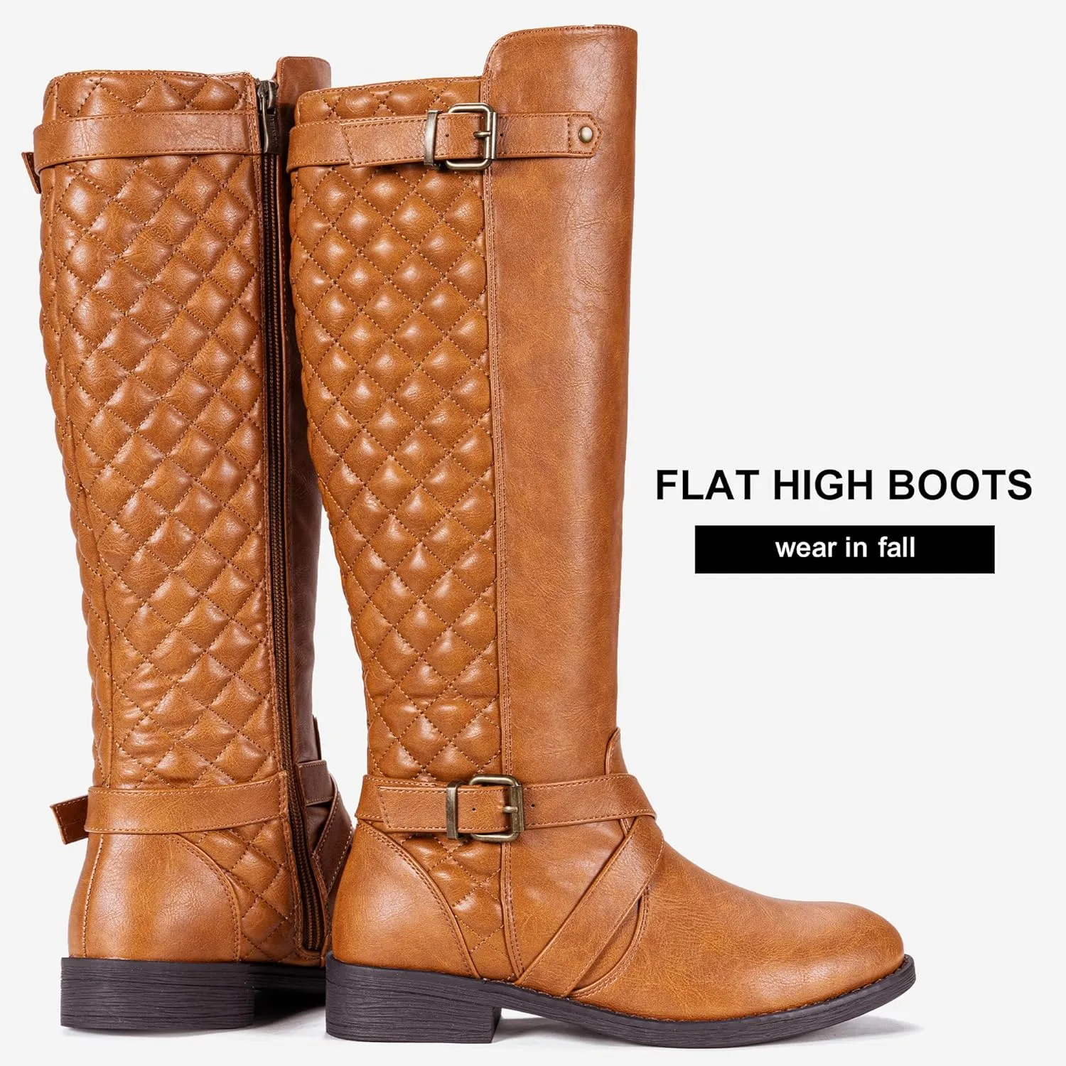 Jeossy Women's Knee High Riding Tall Boots, Comfortable with Metal Buckle and Zipper Boots with Wide Calf