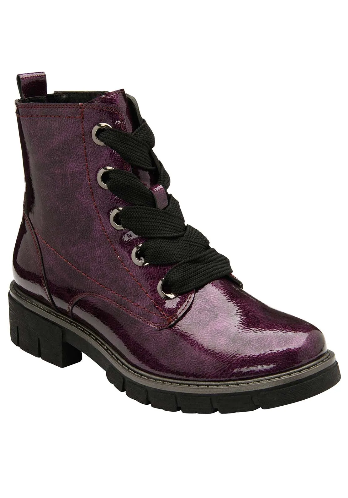 Jojo Ladies Patent Lace Biker Style Boot - Purple Patent