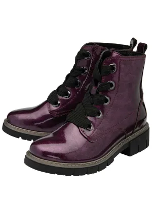 Jojo Ladies Patent Lace Biker Style Boot - Purple Patent