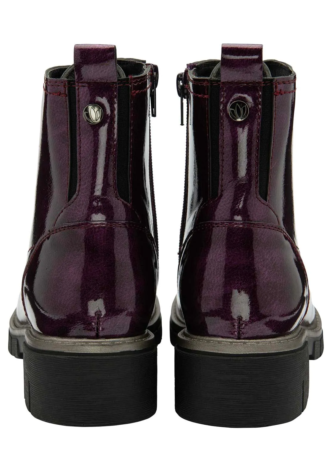Jojo Ladies Patent Lace Biker Style Boot - Purple Patent
