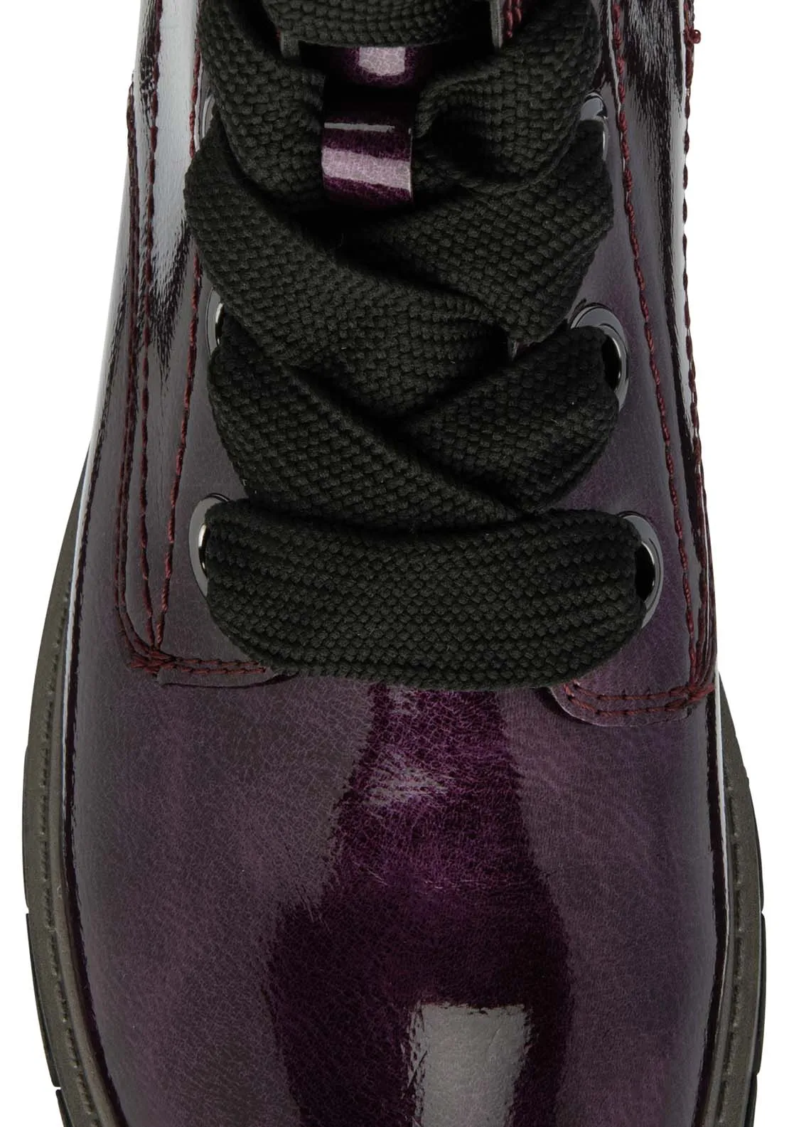 Jojo Ladies Patent Lace Biker Style Boot - Purple Patent