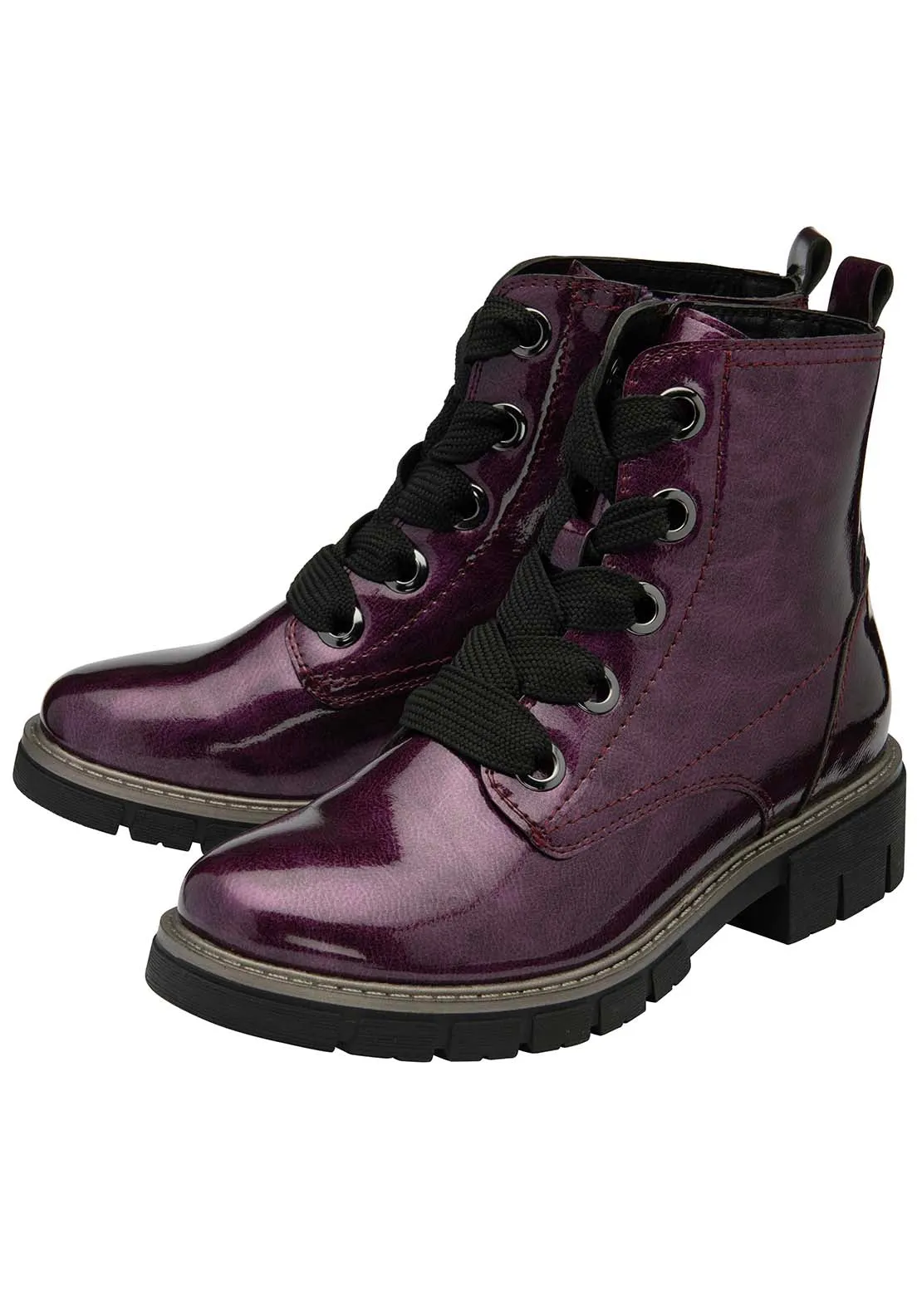 Jojo Ladies Patent Lace Biker Style Boot - Purple Patent