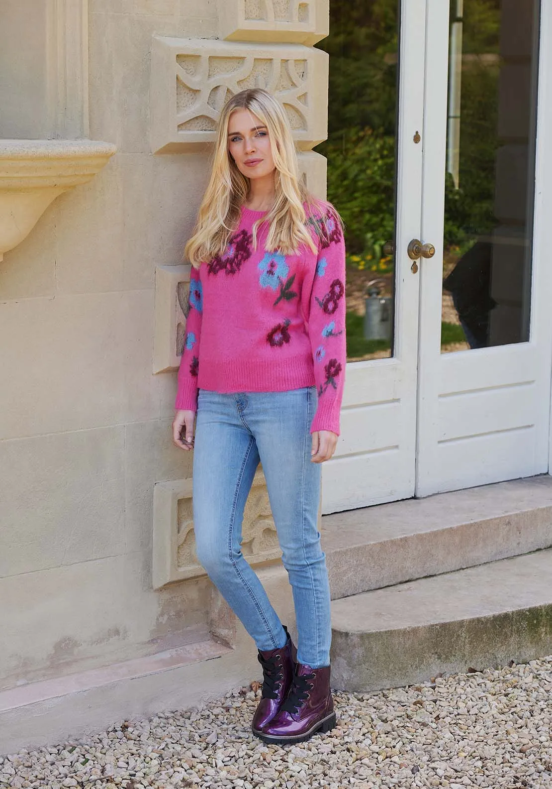 Jojo Ladies Patent Lace Biker Style Boot - Purple Patent