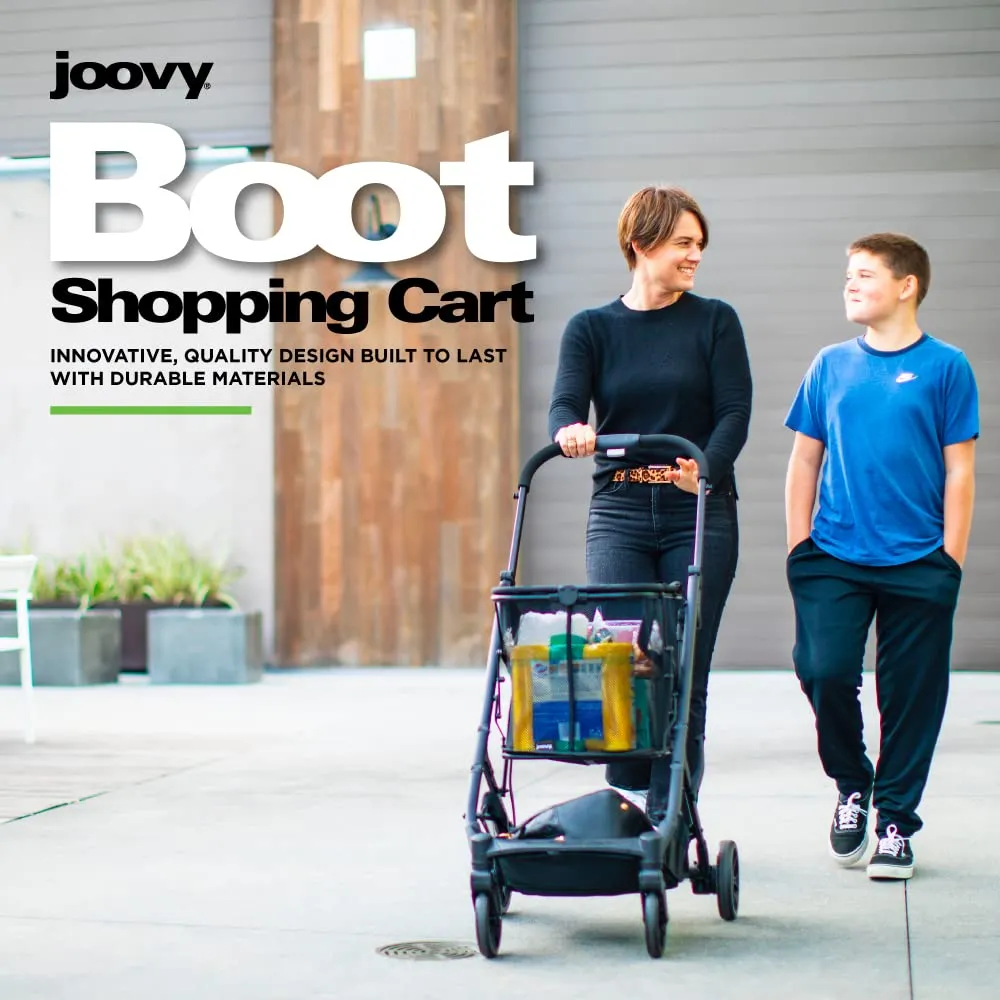 Joovy Boot Shopping Cart Featuring 70 lbs Total Weight Capacity, Stylish Removable Tote, Swivel Tires for Easy Steering, One-Handed Compact Fold, and One-Step Parking Brake (Silver Frame)