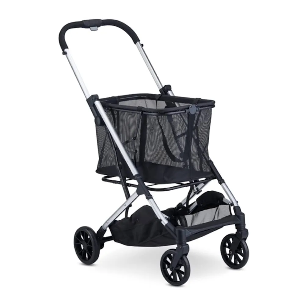 Joovy Boot Shopping Cart Featuring 70 lbs Total Weight Capacity, Stylish Removable Tote, Swivel Tires for Easy Steering, One-Handed Compact Fold, and One-Step Parking Brake (Silver Frame)
