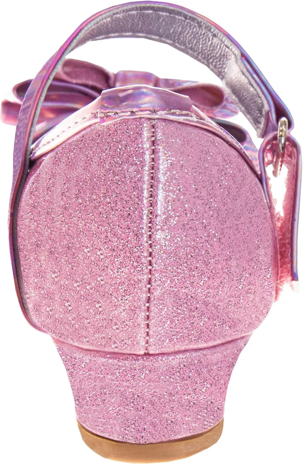 Josmo Sparkly Colors Girl Dress Shoes with Bow, Rubber Sole Closed Toe Block Heel Shoes for Toddler to Big Kid, Comfortable Formal and Party Wear Slip-On Pumps