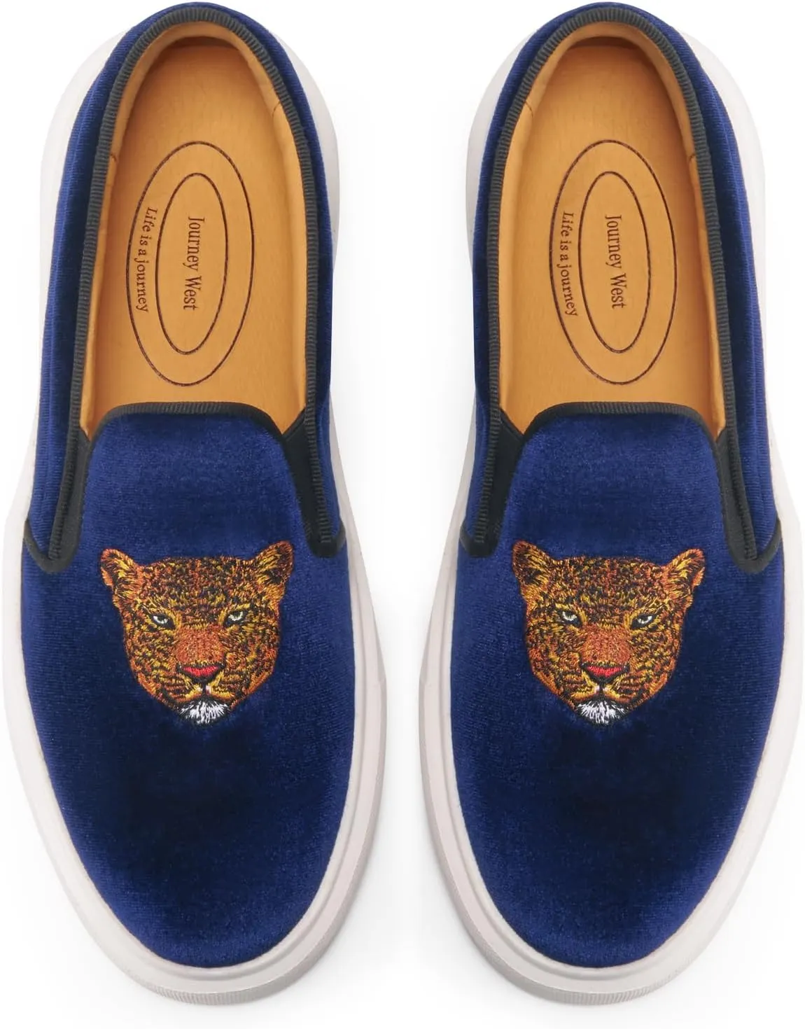 Journey West Women's Fashion Velvet Sneakers with Embroidery Comfortable Slip-On Work Shoes for Women
