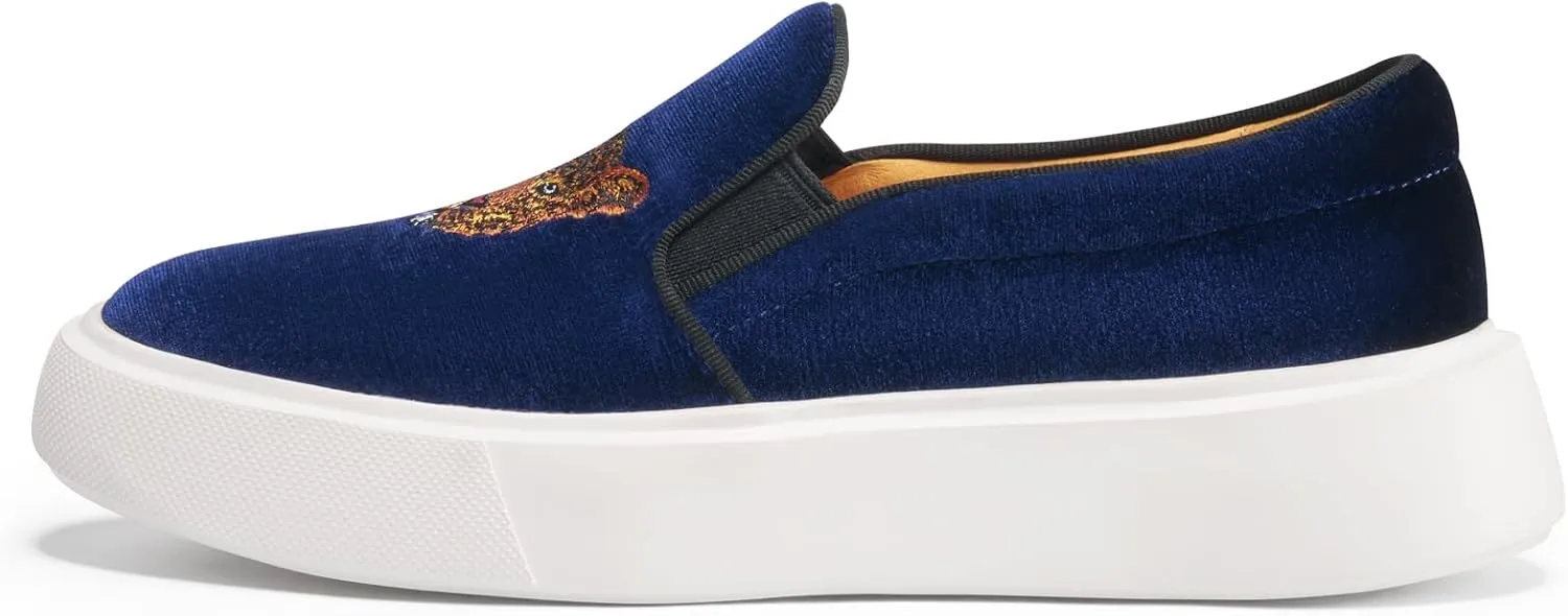 Journey West Women's Fashion Velvet Sneakers with Embroidery Comfortable Slip-On Work Shoes for Women