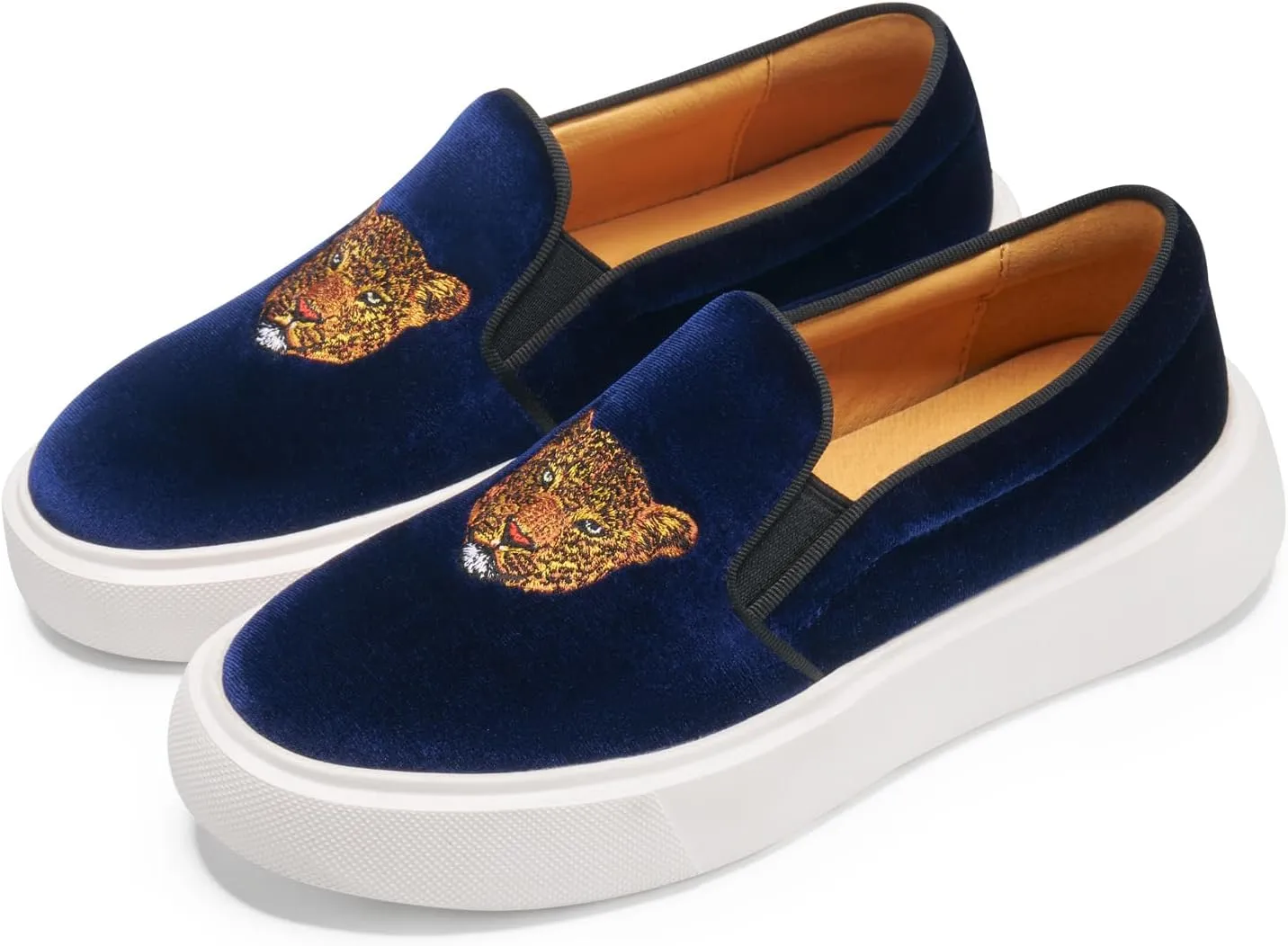 Journey West Women's Fashion Velvet Sneakers with Embroidery Comfortable Slip-On Work Shoes for Women