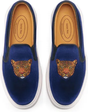 Journey West Women's Fashion Velvet Sneakers with Embroidery Comfortable Slip-On Work Shoes for Women