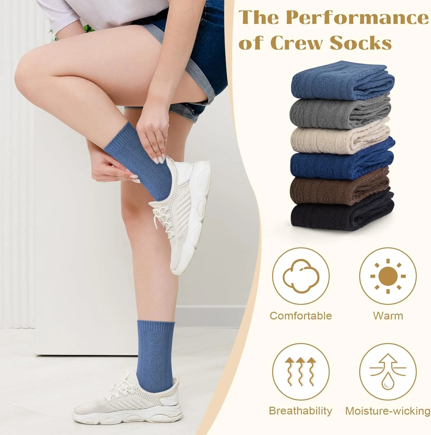Justay Crew Socks for Women - Soft Knit Boot Calf Comfortable Cute Dress Cotton Socks Gifts