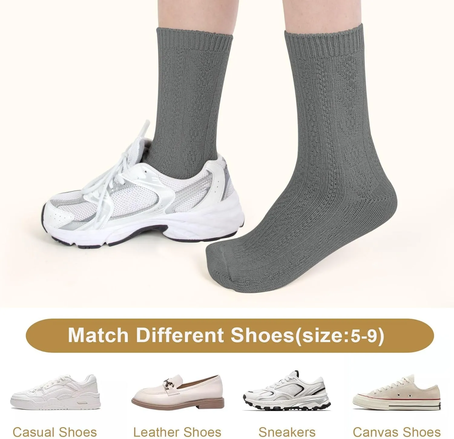 Justay Crew Socks for Women - Soft Knit Boot Calf Comfortable Cute Dress Cotton Socks Gifts