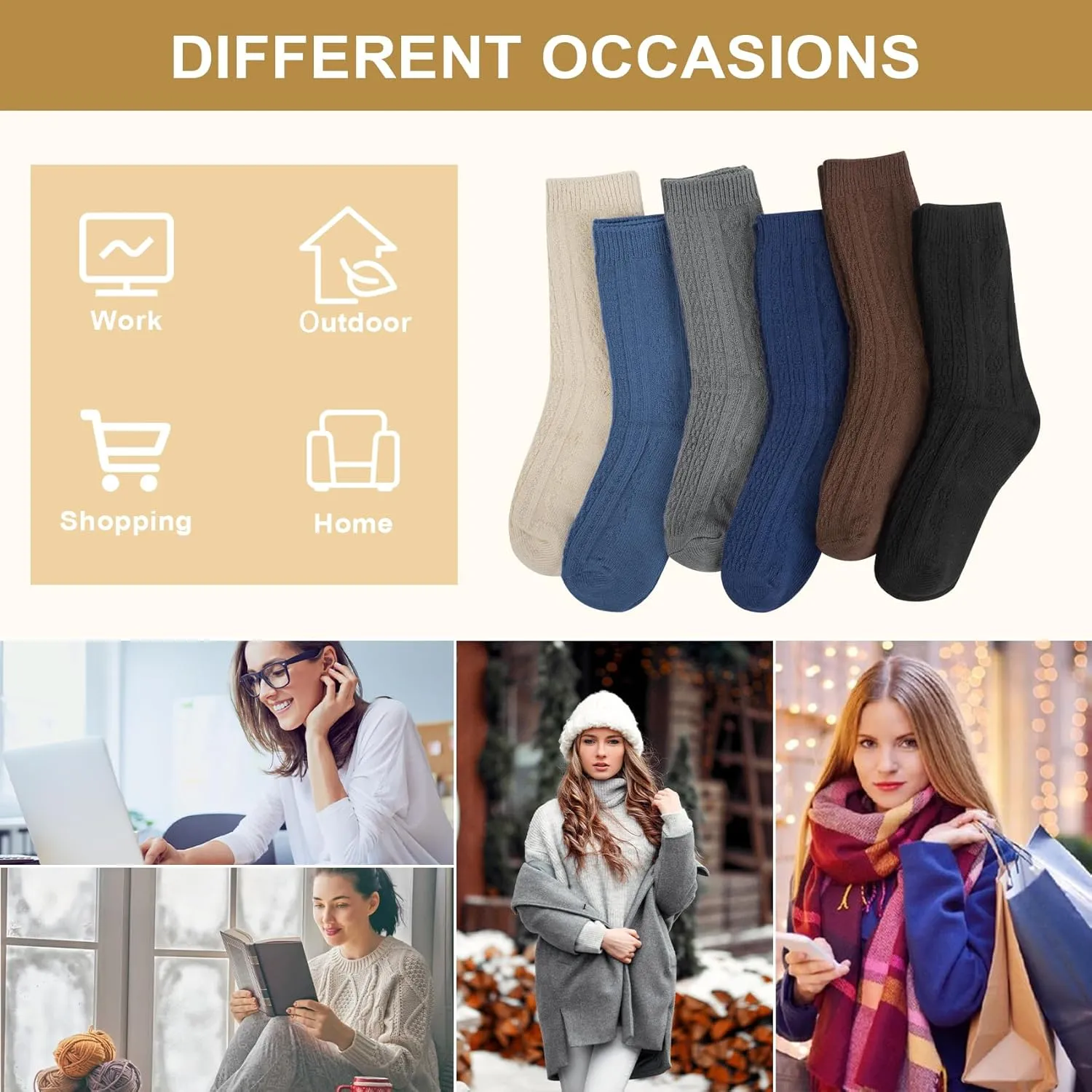 Justay Crew Socks for Women - Soft Knit Boot Calf Comfortable Cute Dress Cotton Socks Gifts