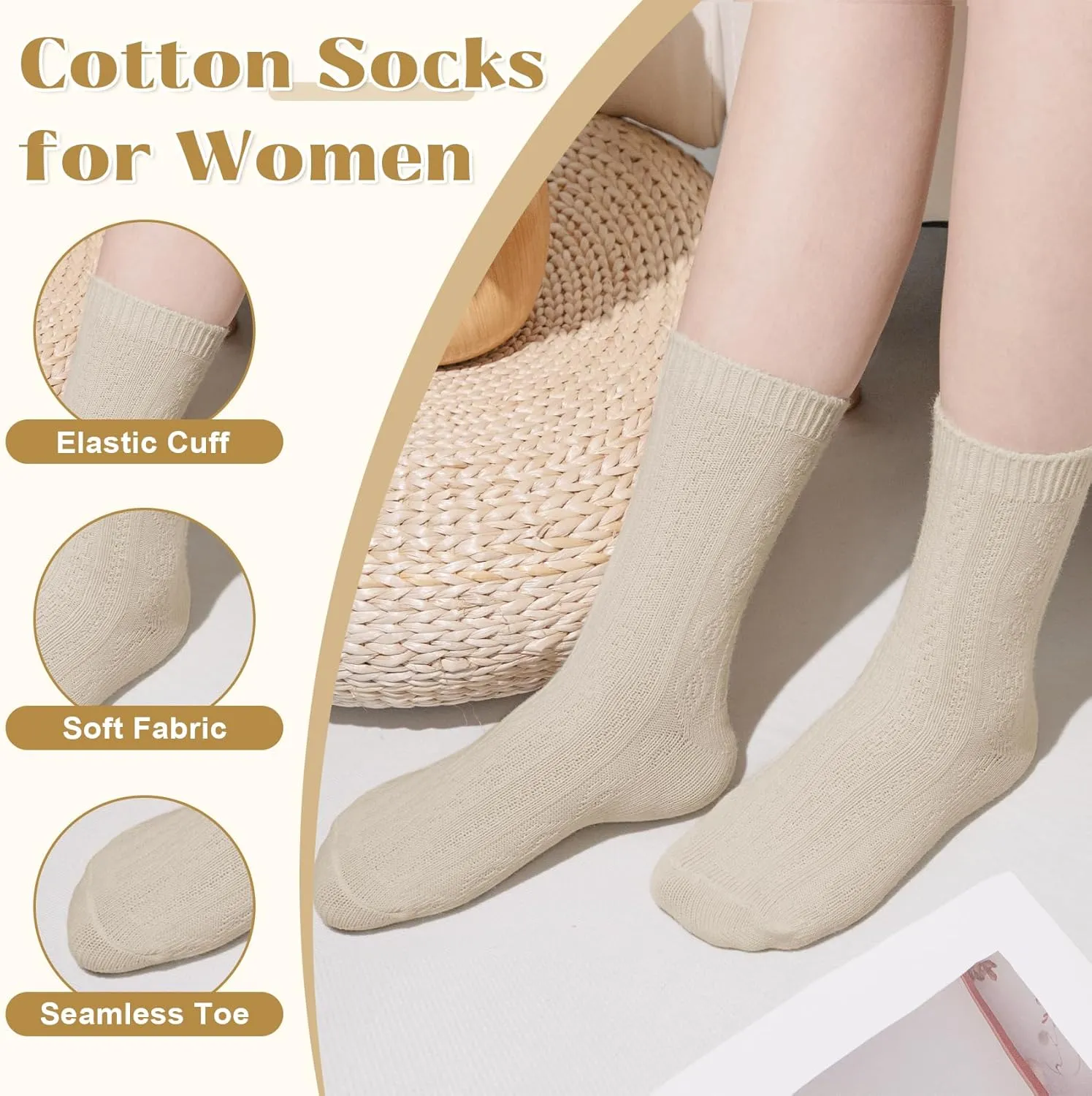 Justay Crew Socks for Women - Soft Knit Boot Calf Comfortable Cute Dress Cotton Socks Gifts