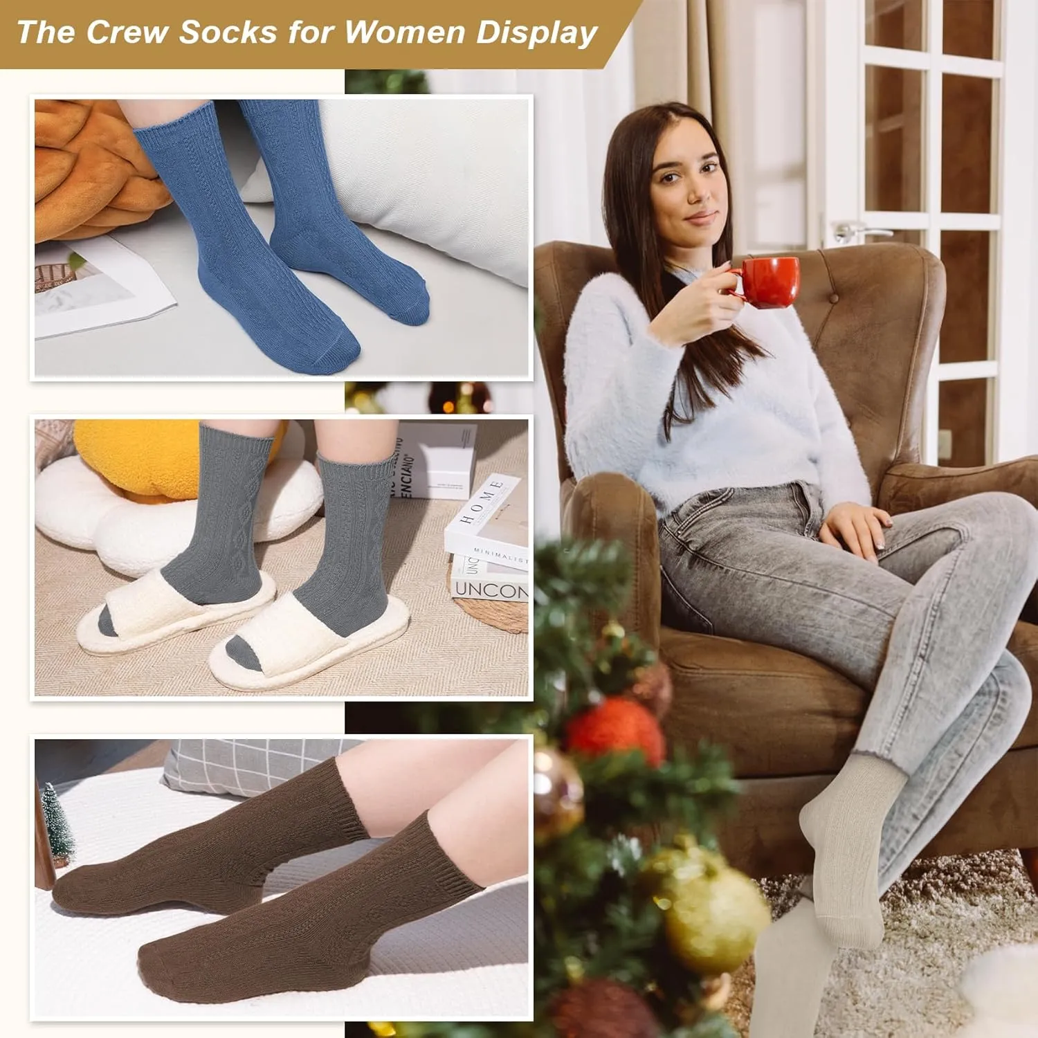 Justay Crew Socks for Women - Soft Knit Boot Calf Comfortable Cute Dress Cotton Socks Gifts