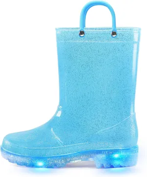 K KomForme Kids Rain Boots, Waterproof Light up Boots with Easy-on Handles