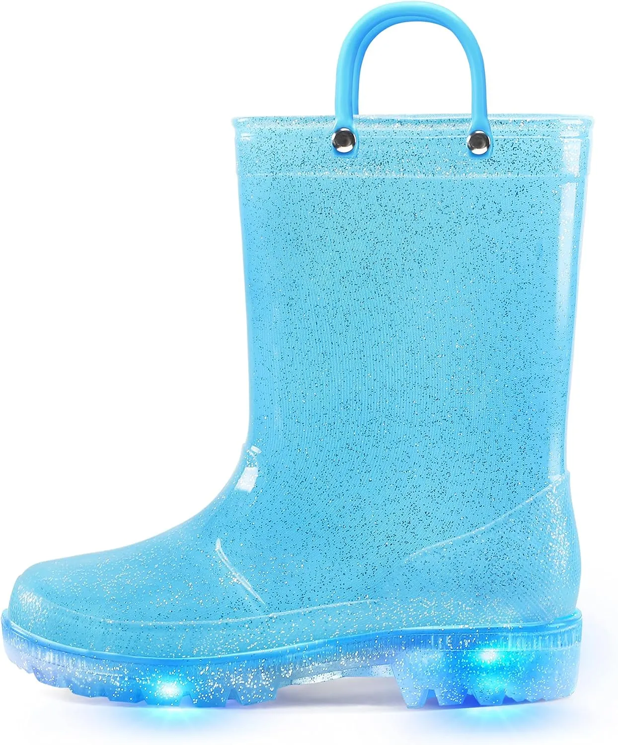 K KomForme Kids Rain Boots, Waterproof Light up Boots with Easy-on Handles